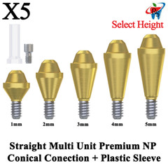 5x Set Prosthetic Straight Multi Unit 1.6 NP Conical 2.25 +Plastic Sleeve