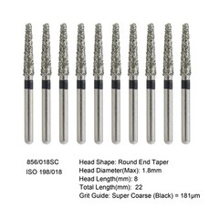 Diamond Dental Burs 856/018SC High Speed FG Shank for Implant & Crown Prep 1.8mm