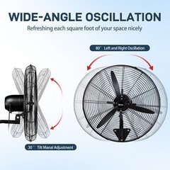 30″ Oscillating Wall Fan, 12974 CFM High Velocity Industrial Heavy Duty Shop Fan
