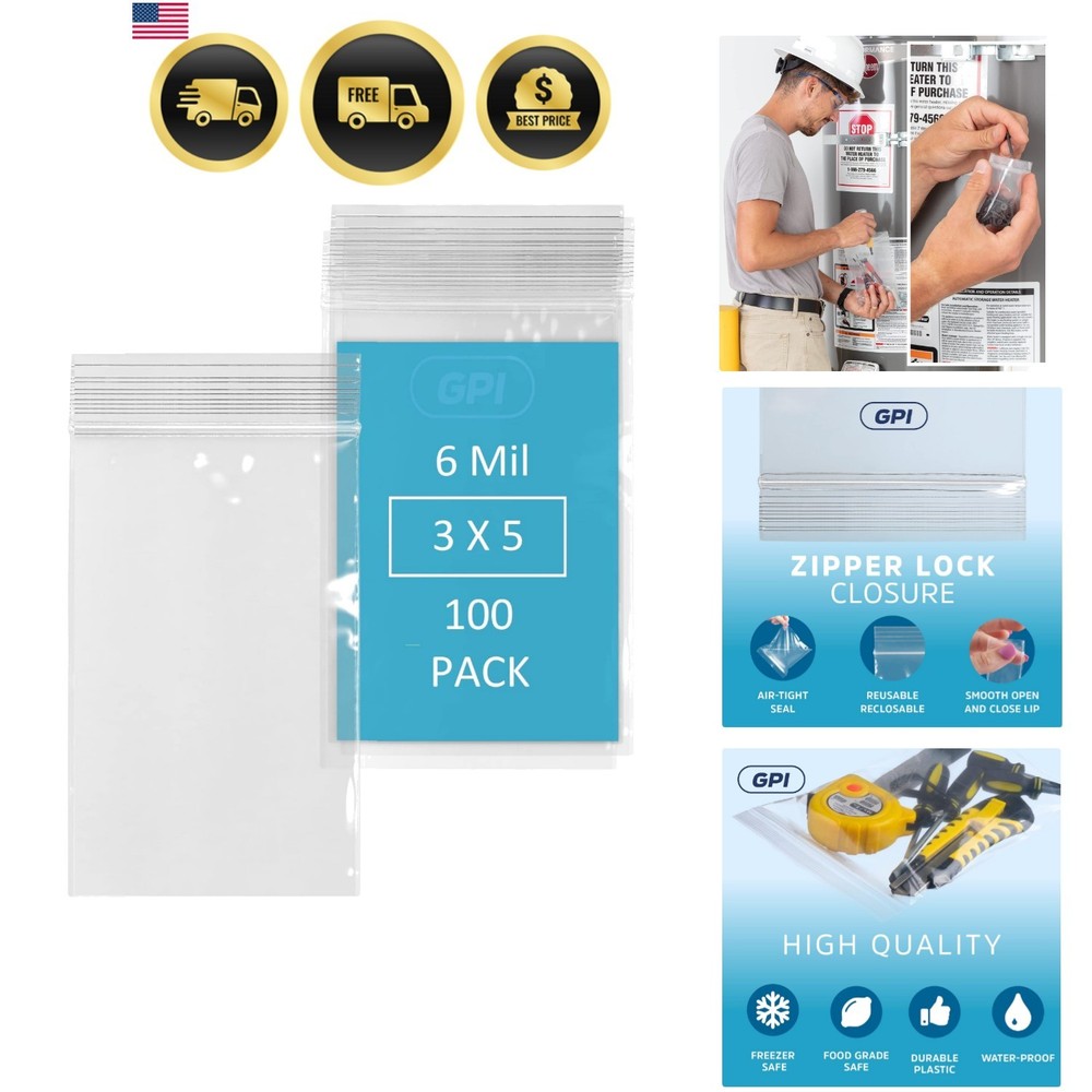 6 Mil, Extra Heavy-Duty, 3″ x 5″ Clear Plastic Reclosable Zip Bags, Puncture-…