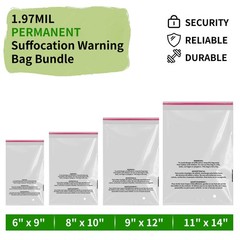 100-1000x Suffocation Warning Clear Poly Bags Self Adhesive for Shirt Clothes