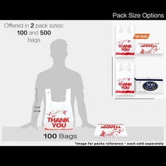 YoYoRain White Thank you bags, 100PCS T shirt To Go Large, Red Design