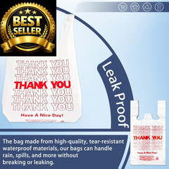 YoYoRain White Thank you T shirt bag, Grocery shopping bag Large,