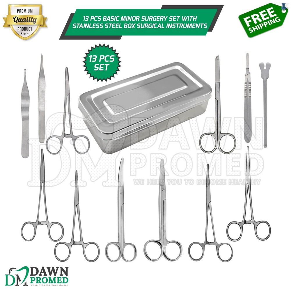13 Pcs Basic Minor Surgery Set With Stainless Box Surgical Instruments German Gr