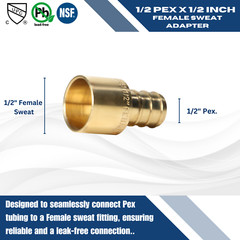 25 Pcs. 1/2″ Pex X 1/2″ Female Sweat Adapter, Half Inch Pex Female Sweat 23-3-6