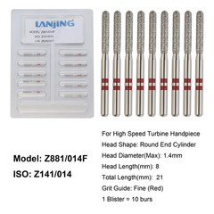 Dental Zirconia Cutter Diamond Bur Round End Cylinder Fine High Speed Z881/014F