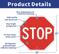 Stop sign 18×18 30×30 24×24 street authentic Reflective Road signs metal 12x12in