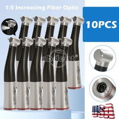 1-10*Dental 1:5 Increasing Speed Fiber Optic LED Contra Angle Handpiece Black dk
