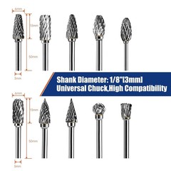 10PCS Carbide Burr Bits Set for Dremel 1/8 Rotary Tool Double Cut Grinding Metal
