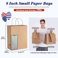GSSUSA 100 Pack Brown Paper Bags with Handles, 8 1 count (Pack of 100),