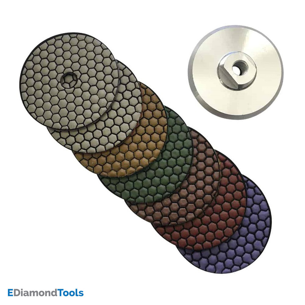 5″ Dry Stone Polishing Set (7pc) #50 100 200 400 800 1500 3000 w Metal Backer