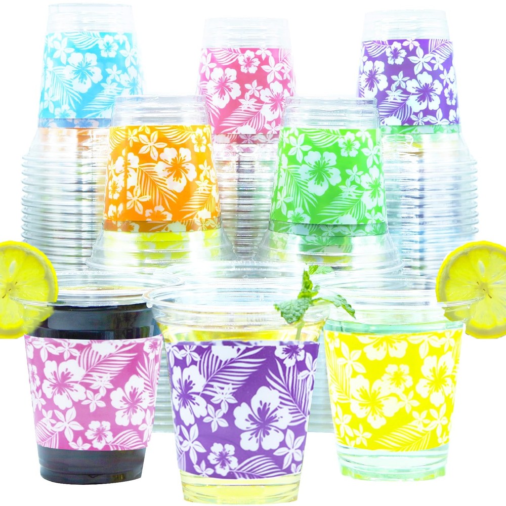 48 Pack 14 OZ Hawaiian Luau Plastic Cups Tropical Party Disposable Aloha Cup