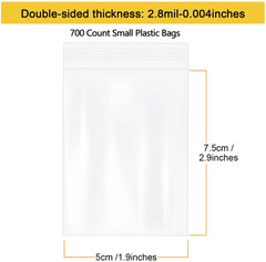 700 Count 2X3 Inch Small Plastic Bags, 1.4 Mil Resealable Zip Baggies Clear Bags