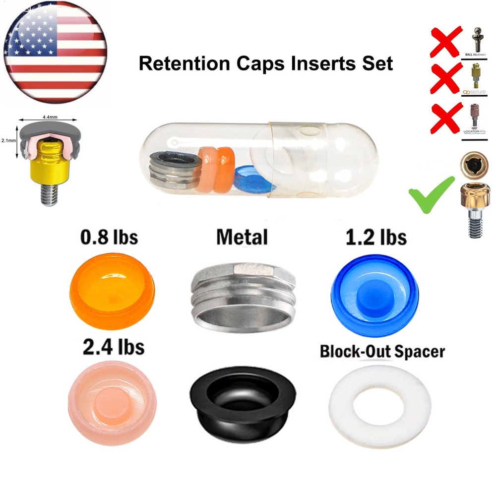 US 8Pcs Dental Overdenture Retention Caps For Implant Locator Abutment Inserts