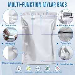 50/100 Mylar Stand-Up Food Storage Bags Resealable 9mil w/300cc Oxygen Absorbers