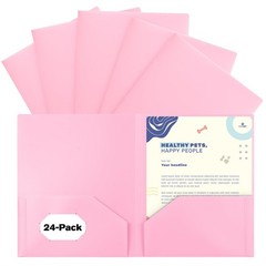 24 PCS Pink Plastic 2 Pocket Pastel Folders Holds US Letter Size Paper Home