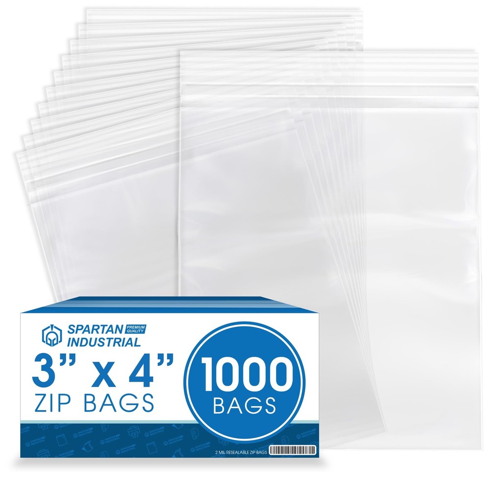 – 3” X 4” (1000 Count) 2 Mil Clear Reclosable Zip Plastic Poly Bags with Rese…