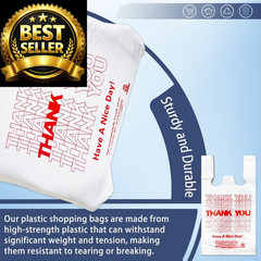 YoYoRain White Thank you T shirt bag, Grocery shopping bag Large,