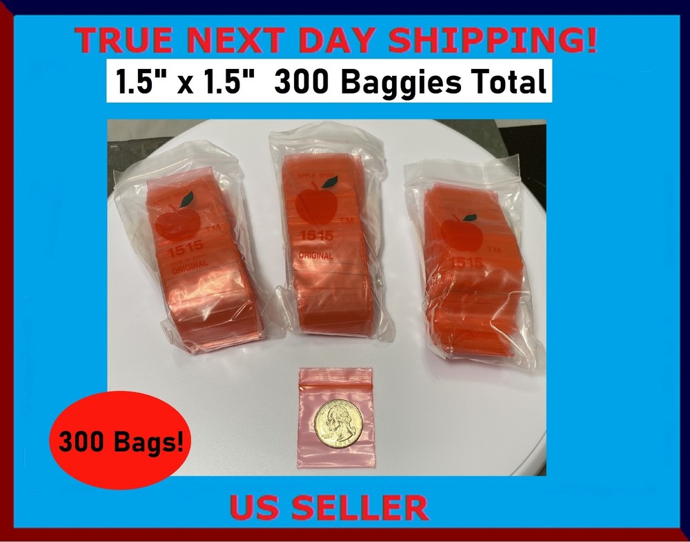 300 Quality 1515 APPLE BRAND Baggies 1.5″ x 1.5″ Reclosable Zipper Bags RED
