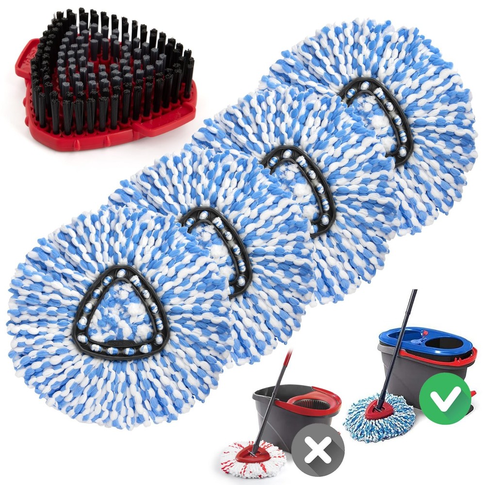 Ucoolbe Spin Mop Replacement Heads 4 +1 Brush(2 Tanks System), Blue