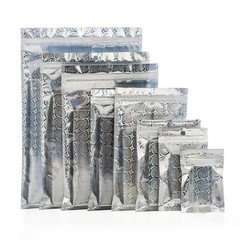 100 Silver Holographic Design Flat Zipper Seal Lock Food Bags with Clear Window