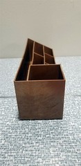 Vintage SMALL PLASTIC Desk ORGANIZER Caddie FAUX Carved WOOD Hong Kong