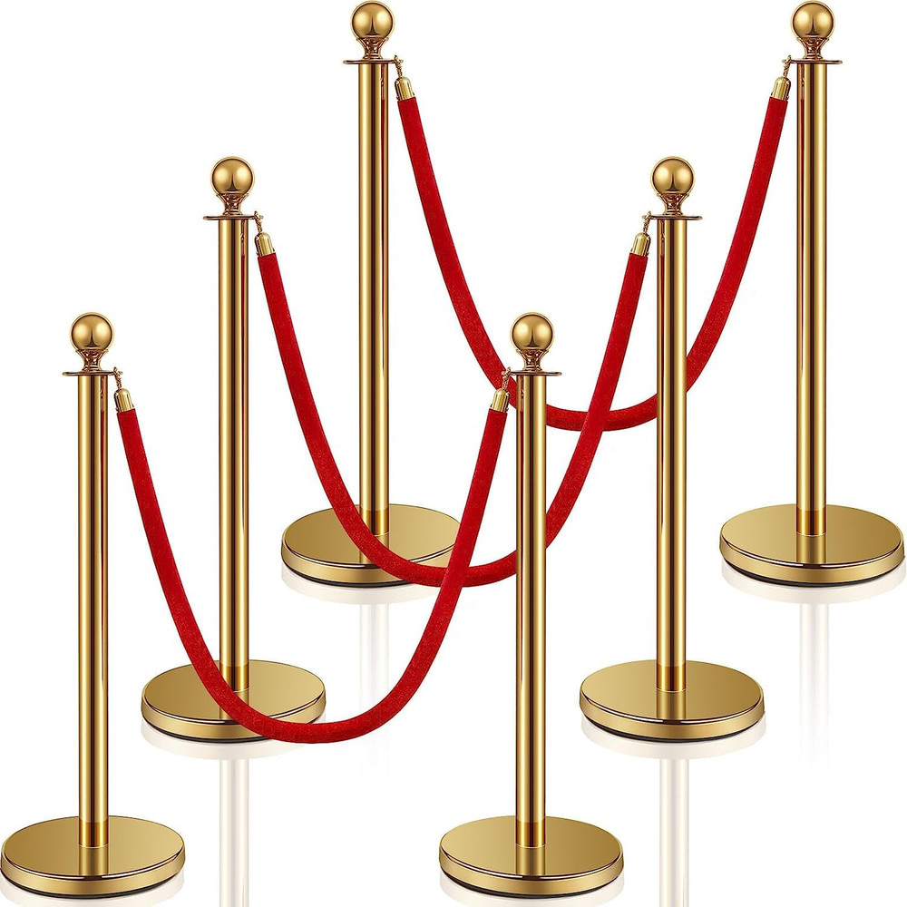 Gold Stanchion Set with Velvet Ropes for Events, Parties & Photo Booths
