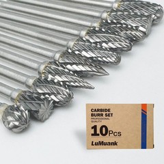 10PCS Carbide Burr Bits Set 1/8″ Rotary Tool Double-Cut for Wood Metal Grinding