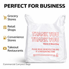 100 Bags 1/6 Large 21 x 6.5 x 11.5 “Thank You” T-Shirt Plastic Grocery Shopping