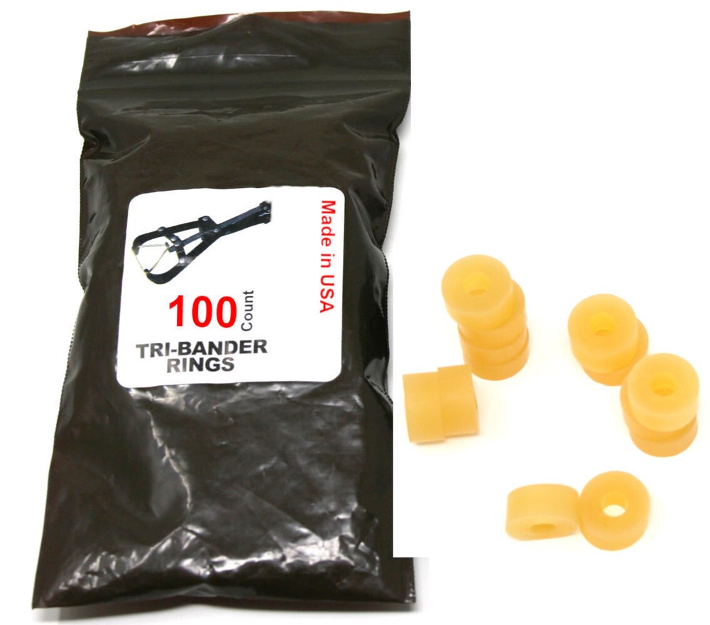 Tri Bander Bands 100-Pack Made in USA Rings Castrate Bulls Cattle Sheep