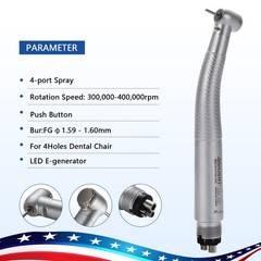 Dental LED E-generator High Speed Handpiece 4Holes 4-Port Spray SANDENT FG1.60mm