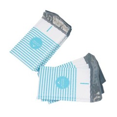 50 4×8 Packed with Love from Us to You Blue Stripe Poly Bubble Envelopes Mailers