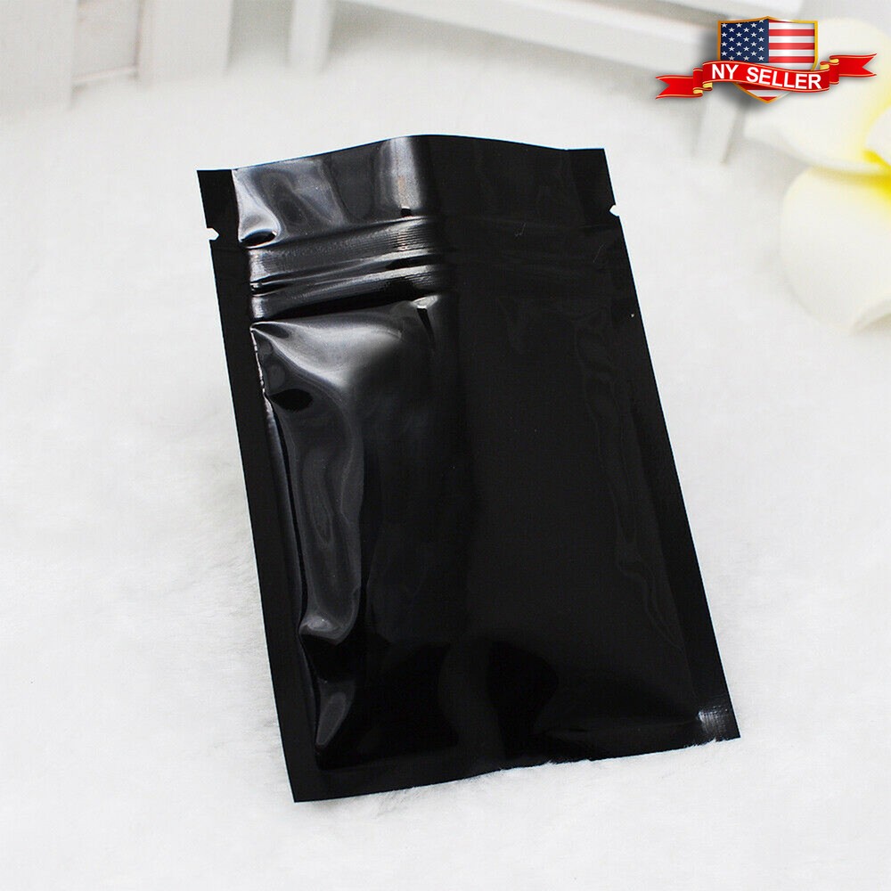 100 Black Mylar Foil Resealable Smell Proof Bags Repacking Flat Food Pouch 3×4″