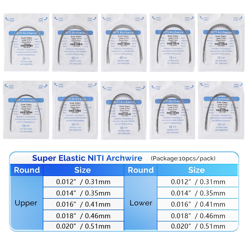 AZDENT Dental Orthodontic Supper Elastic Niti Round Arch Wire 012Upper/ 020Lower