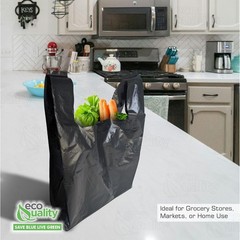 12×6.5×22 Inches Black Plastic Shopping Bags for Grocery Takeout 600 Pcs