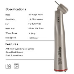 Electric Handpiece Dental 1:4.2 45° Contra Angle Increasing Surgical LED SANDENT