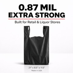 Heavy Duty Black Shopping T-Shirt Bags 1/6 21×6.5×11.5 0.87 Mil Grocery USA
