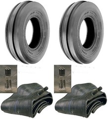 TWO (2) 4.00-15 4.00X15 400-15 Tri-Rib 3 Rib 4 PR Tires Heavy Duty W/Tubes