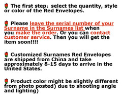 Custom 30pcs New Year Hong Kong Surname Red Envelope Lucky Money Gift Packet