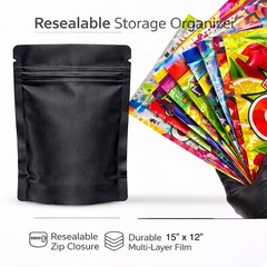 12 Pack 1lb Smell Proof Foil Mylar Bags 12” x 15” Mix Designs Pound Zip Bags