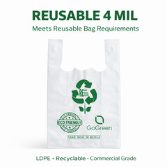 1/6 Large White Grocery T-Shirt Bags 21×11.5×6.5 Extra Heavy Duty 4.0 Mil