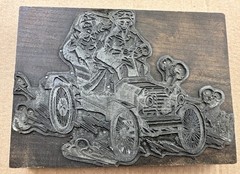 Large Antique Car Cartoon Motorists Print Block Classic Automobile 8″x5.5″