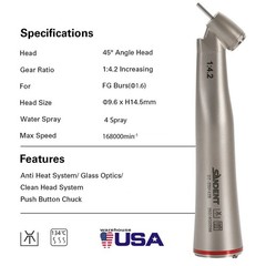 Dental LED Handpiece 1:4.2 Contra Angle 45° LED Fiber Optic Turbine Inner UPS