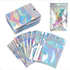100/200Pcs Holographic Mylar Foil Bags Smell Proof Resealable Zip Seal Pouches