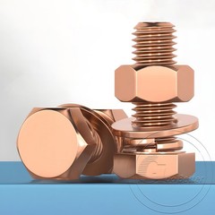 SOLID COPPER SET SCREWS HEXAGON HEAD FULLY THREADED BOLTS WITH FLAT WASHER & NUT