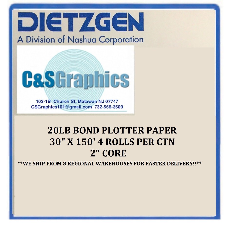 4 rolls 30″ x 150′ 20lb Bond Plotter Paper for Wide Format Inkjet Printers