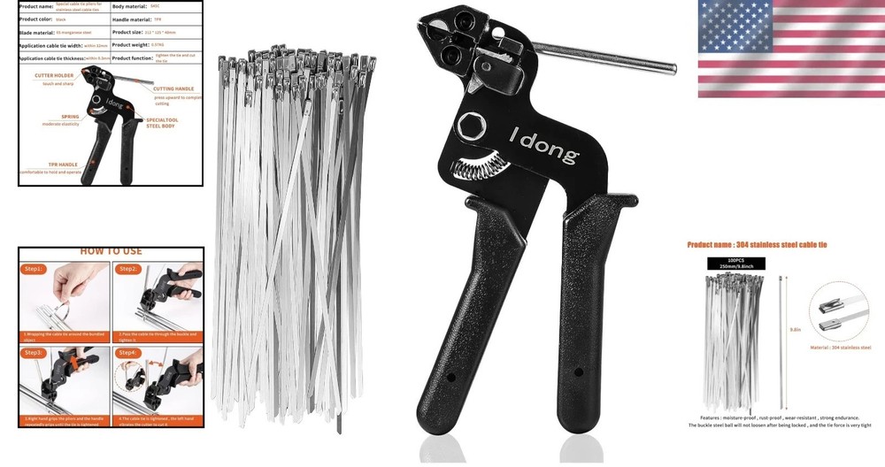 Professional Stainless Steel Cable Tie Gun Kit with 100PCS High-Strength Ties