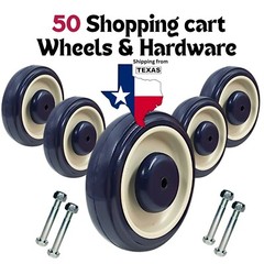 Box with 50 pcs 5″ Diameter wheels for Shopping Cart Nuts and Bolts included