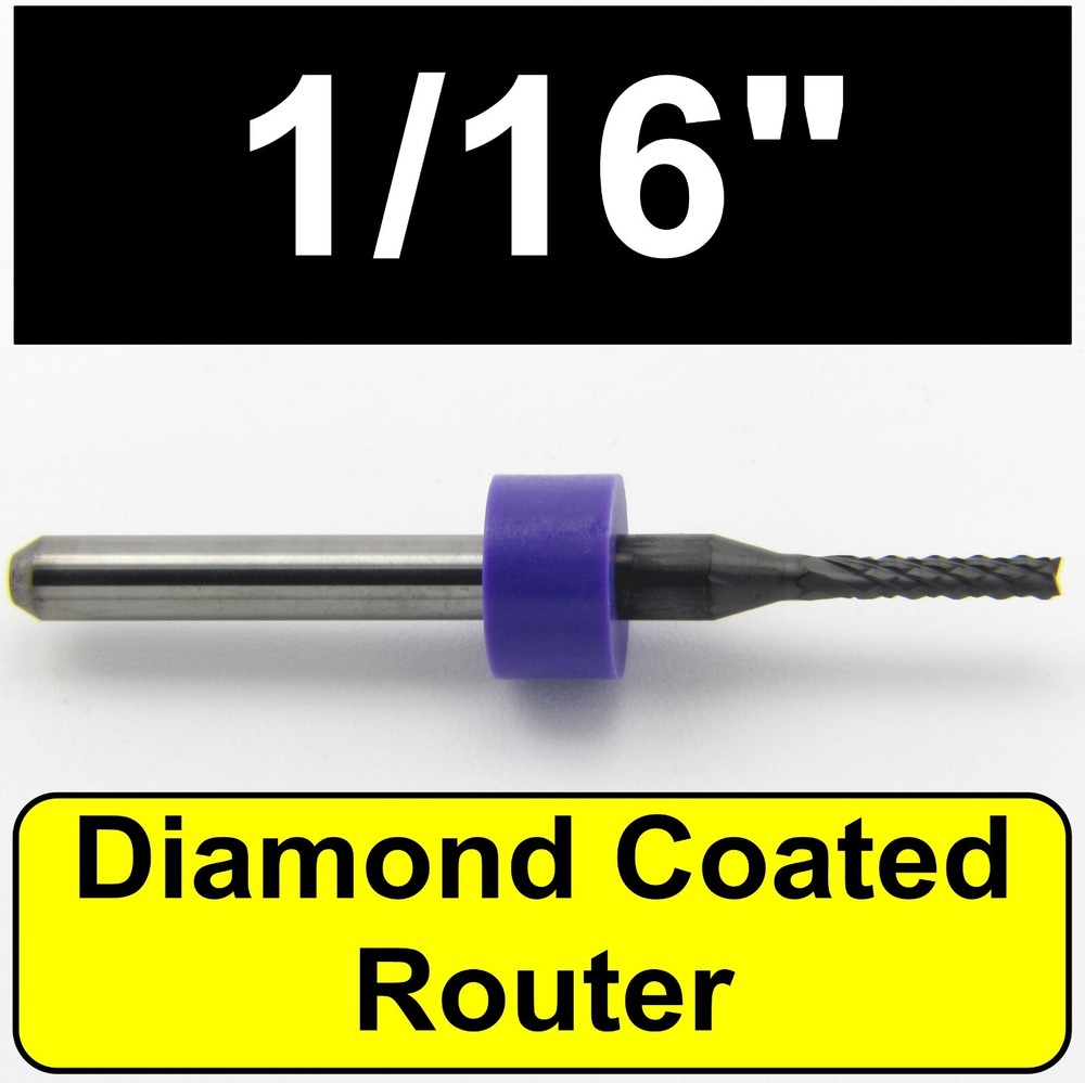 PCD Diamond Coated Carbide Router – 1/16″ 1.60mm – Cuts Carbon Fiber ceramic CNC