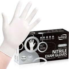 Disposable Nitrile Exam Gloves, 3-mil, Medium, Box of 100, White Nitrile Glov…